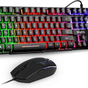 Gaming Tastatur & Maus – mafiti Keyboard and Mouse Set, Wired, LED Backlight QWERTZ (German Layout), Rainbow Colours Lighting for Gaming and Office