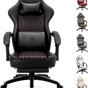 Gaming Chairs – Dowinx Gaming Chair with Spring Cushion, Racing Gamer Chair with Massage Lumbar Support, Ergonomic Gaming Chair with Footrest, Office Chair, PU Leather, Black