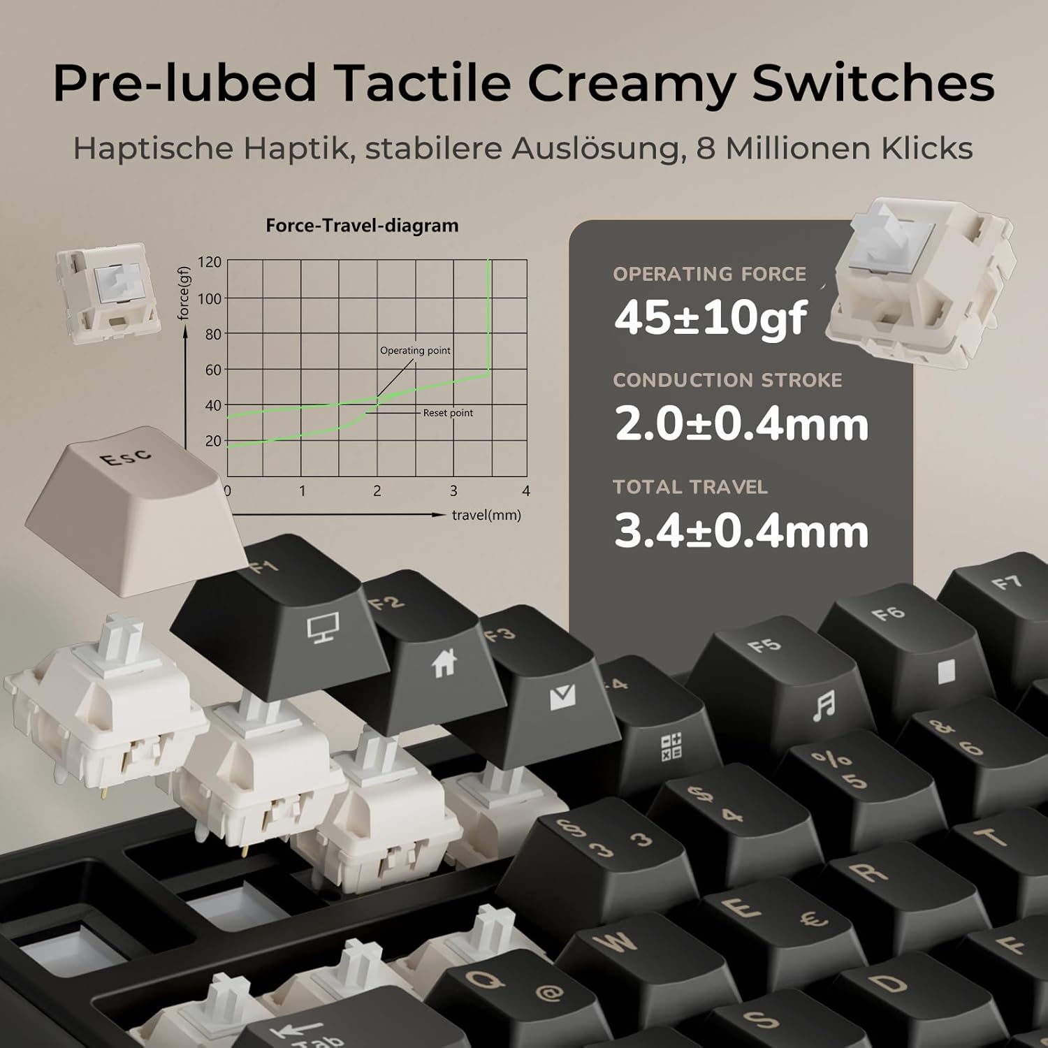 Gaming Tastatur & Maus - RK ROYAL KLUDGE R98 Pro Mechanical Keyboard Cable, 96% Gasket Gaming Keyboard QWERTZ RGB with Numeric Pad and Button, PBT Keycaps, Hot Swap Linear Creamy Switches – Bild 5