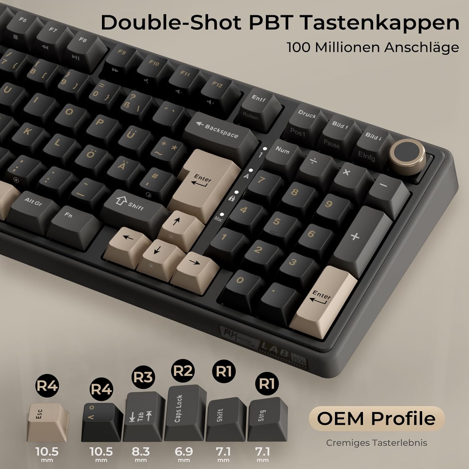 Gaming Tastatur & Maus - RK ROYAL KLUDGE R98 Pro Mechanical Keyboard Cable, 96% Gasket Gaming Keyboard QWERTZ RGB with Numeric Pad and Button, PBT Keycaps, Hot Swap Linear Creamy Switches – Bild 7