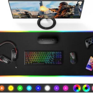 Gaming Tastatur & Maus – Gimars Gaming Mouse Mat, 12 LED Lighting Modes, RGB Mouse Mat, XXL, 800 x 300 x 5 mm, Large Desk Mat, Gaming Accessories with Waterproof Surface, 5 mm Non-Slip Rubber Foot for PC Keyboard