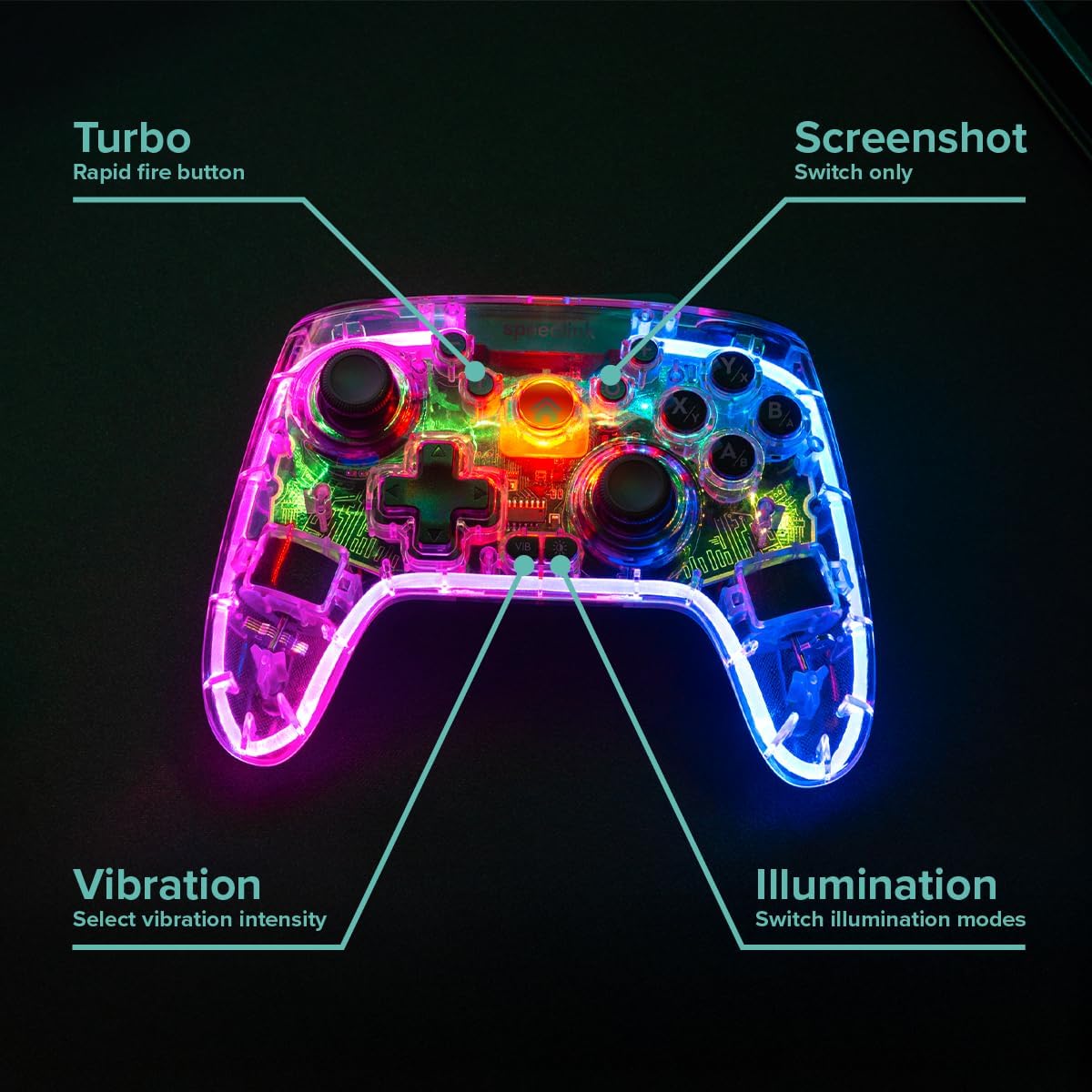 Gaming Consoles & Controllers - Speedlink RAIT NX RGB Gamepad - Controller PC Wireless Bluetooth or USB, Hall Effect Sensors, Transparent Illuminated, Dual Vibration, Macro Buttons, Turbo Button, Battery, for PC/Switch/Android/PS3 – Bild 11