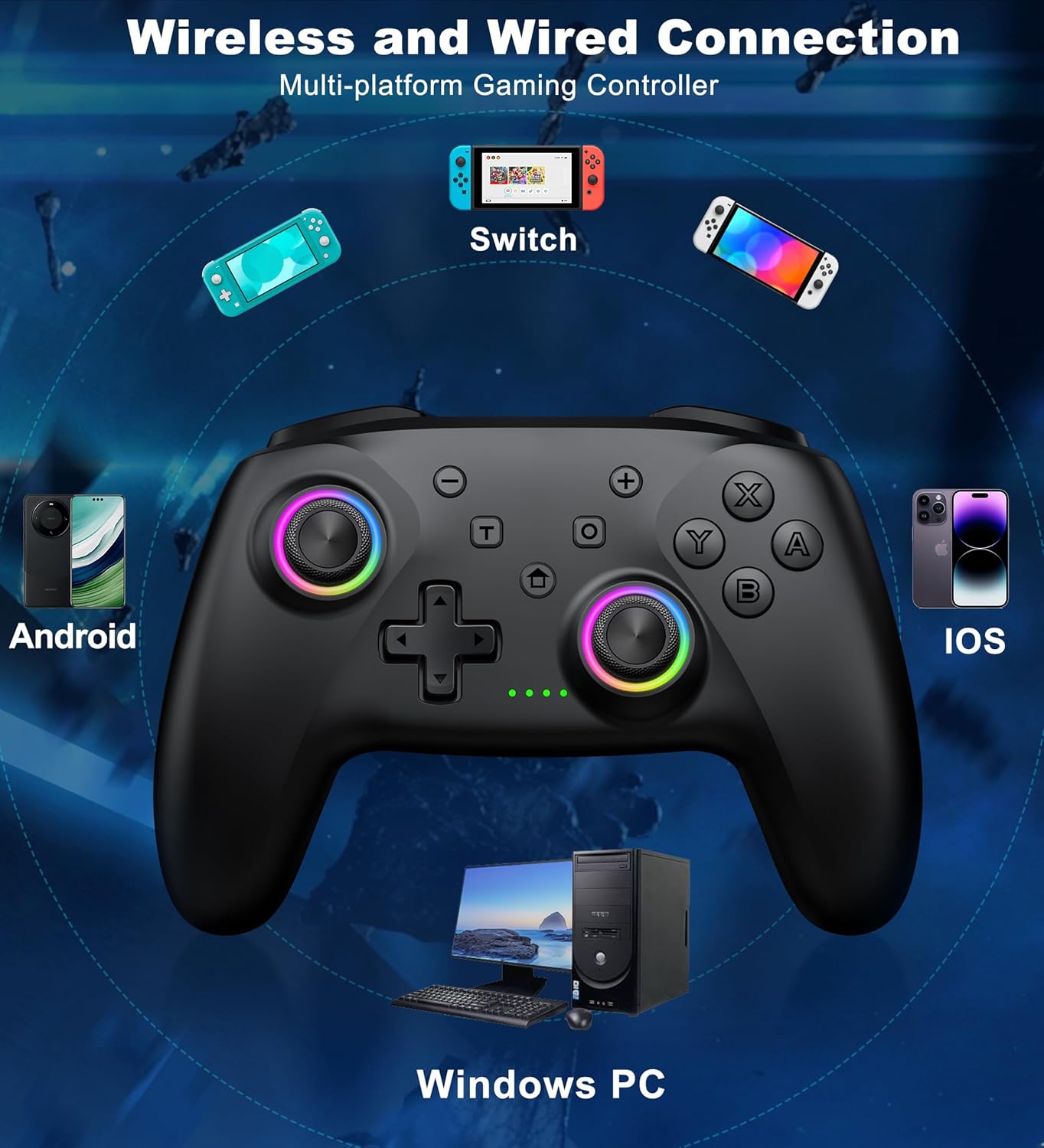 Gaming Consoles & Controllers - CoguyTech PC Controller Wireless Kompatibel mit Switch 2/Windows PC/Switch mit Hall Joystick Trigger, Kein Drift und Dead Zones, Gaming Bluetooth Gamepad 6 RGB Licht Programmierung Turbo,Schwarz – Bild 3