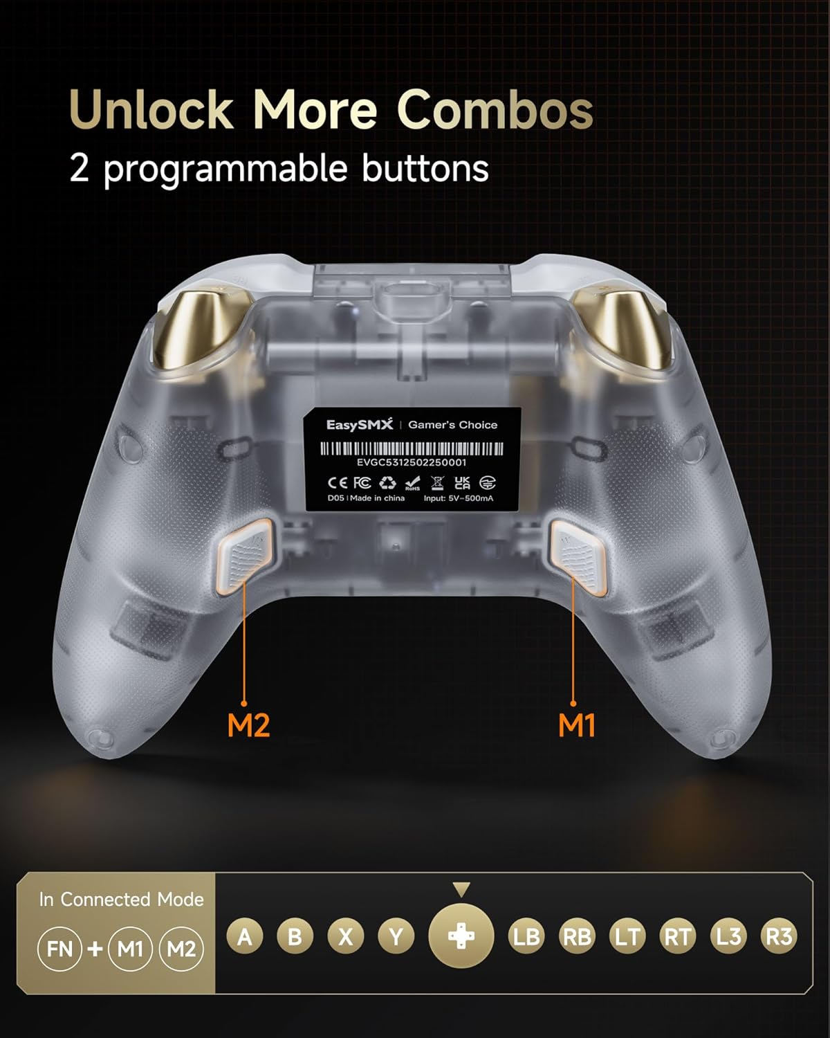 Gaming Consoles & Controllers - AKNES EasySMX D05 Wireless Gaming Controller mit Ladestation für PC/Switch/iOS/Android, Hall Effekt Joystick & Trigger, 2 Programmierbare Rücktasten, 1000Hz Polling Rate, RGB-Beleuchtung (Weiß) – Bild 5