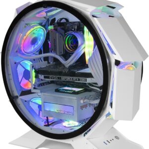 Gaming PC & Laptops – Mars Gaming MCORB microATX XL Gaming PC Case, White, Custom Round Design, Tempered Double Glass, MCORBW