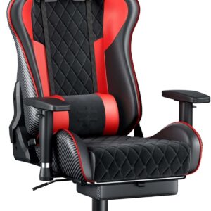 Gaming Chairs – seenda GCPro-10 Gaming Chair Office Chair 145° Continuously Adjustable Backrest Full Metal Frame 150 kg 2D Armrests 5 Inch Cushion & Head Lumbar Cushion Carbon Design (Black + Red)