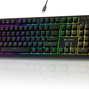 Gaming Tastatur & Maus – KOORUI Gaming Keyboards 26 RGB Backlit Mechanical Keyboard Wired 104 Keys UK Layout Full Size with Red Switch Gamer Keyboards for Windows MacOS Linux