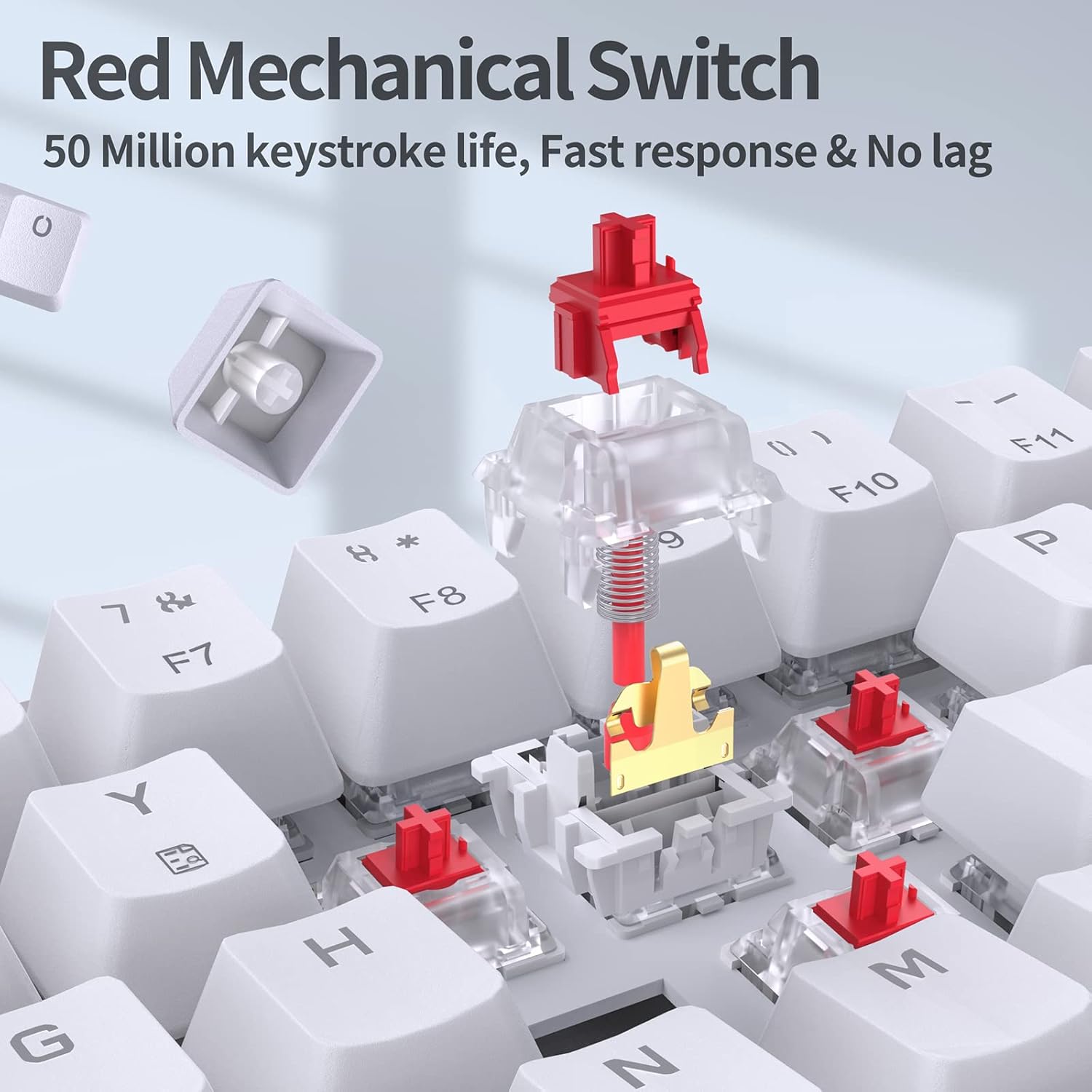 Gaming Tastatur & Maus - TMKB Mechanical Gaming Keyboard, T68se 60% Percent Keyboard with USB Cable, Anti Ghosting QWERTY Layout Mini Red Switches Keyboard for PC Windows/Mac OS, White – Bild 2