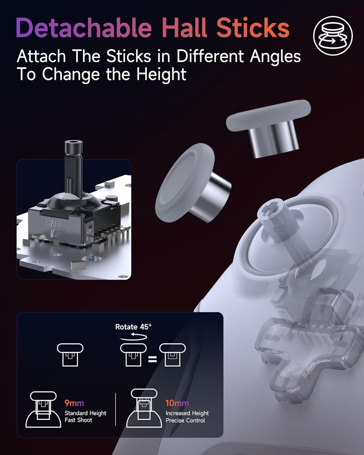 Gaming Consoles & Controllers - EasySMX X20 Wireless Controller PC with RGB, Bluetooth Controller with 2 in 1 Trigger & Removable Hall Joystick & Mechanical Buttons, 6 Axis Gyro, Compatible with PC/Switch/Mobile Phone, White – Bild 9