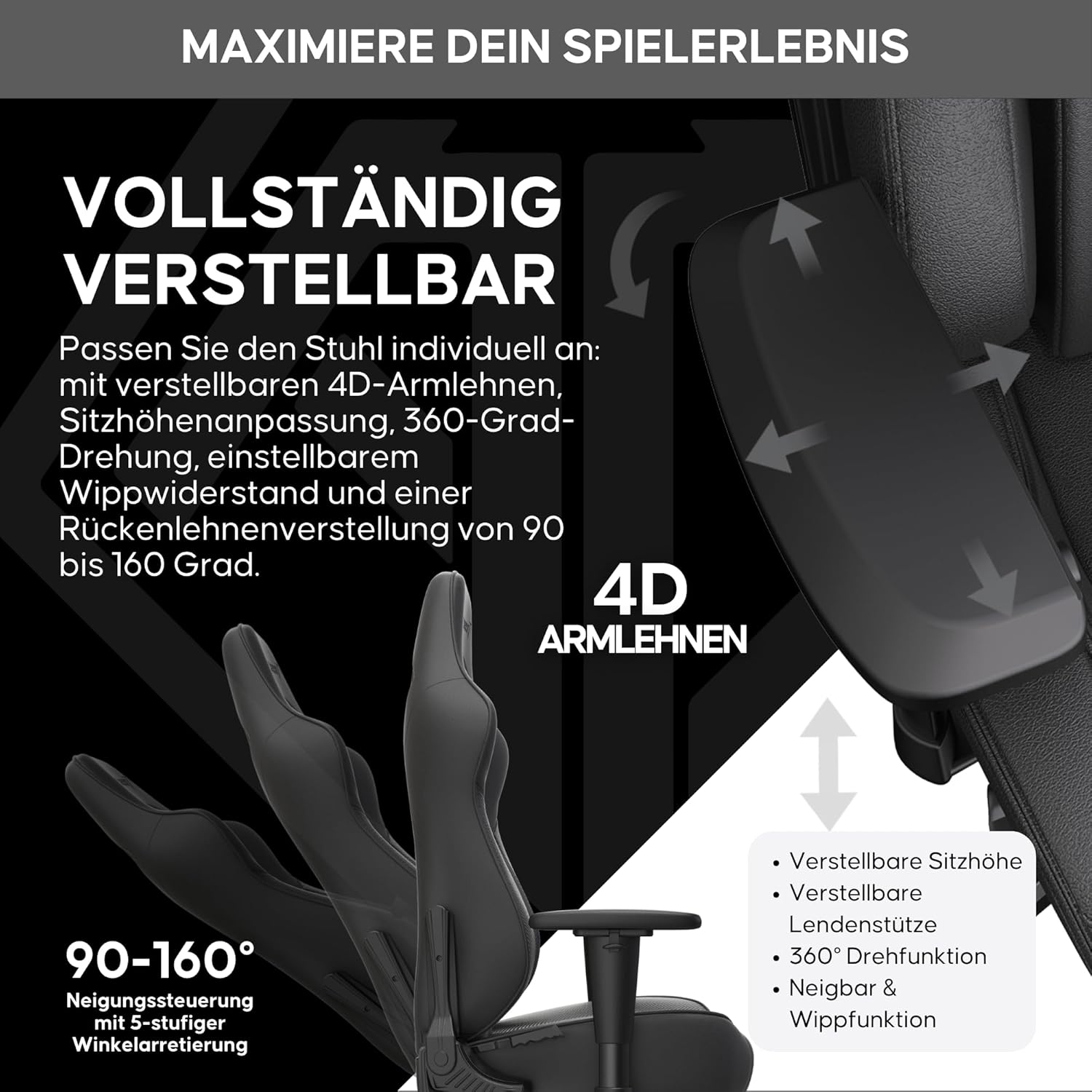 Gaming Chairs - Anda Seat Dark Demon Dragon Pro Gaming-Stuhl – ergonomische Büro-Schreibtischstühle, verstellbarer Videospiel-Gamer-Stuhl, Nacken- und Lendenwirbelstütze – großer schwarzer Premium-PVC-Leder – Bild 4