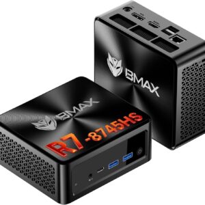 Gaming PC & Laptops – BMAX B8APro Mini PC AMD Ryzen 7 8745HS (8 Cores, up to 4.9 GHz), 16GB DDR5, 512GB PCIe 4.0 SSD, Radeon 780M Graphics, 8K, Triple Display, TPD 45W, WiFi 6, BT, 2.5G LAN Mini Computer Gaming/Office/Home