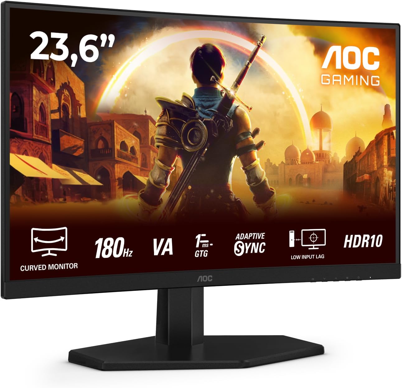 Gaming PC & Gaming Monitors - AOC Gaming C24G42E - 24 Inch Full HD Curved Monitor, 180 Hz, 1 ms, FreeSync Premium (1920 x 1080, 1 x HDMI 2.0, 1 x DisplayPort 1.4) Black/Red