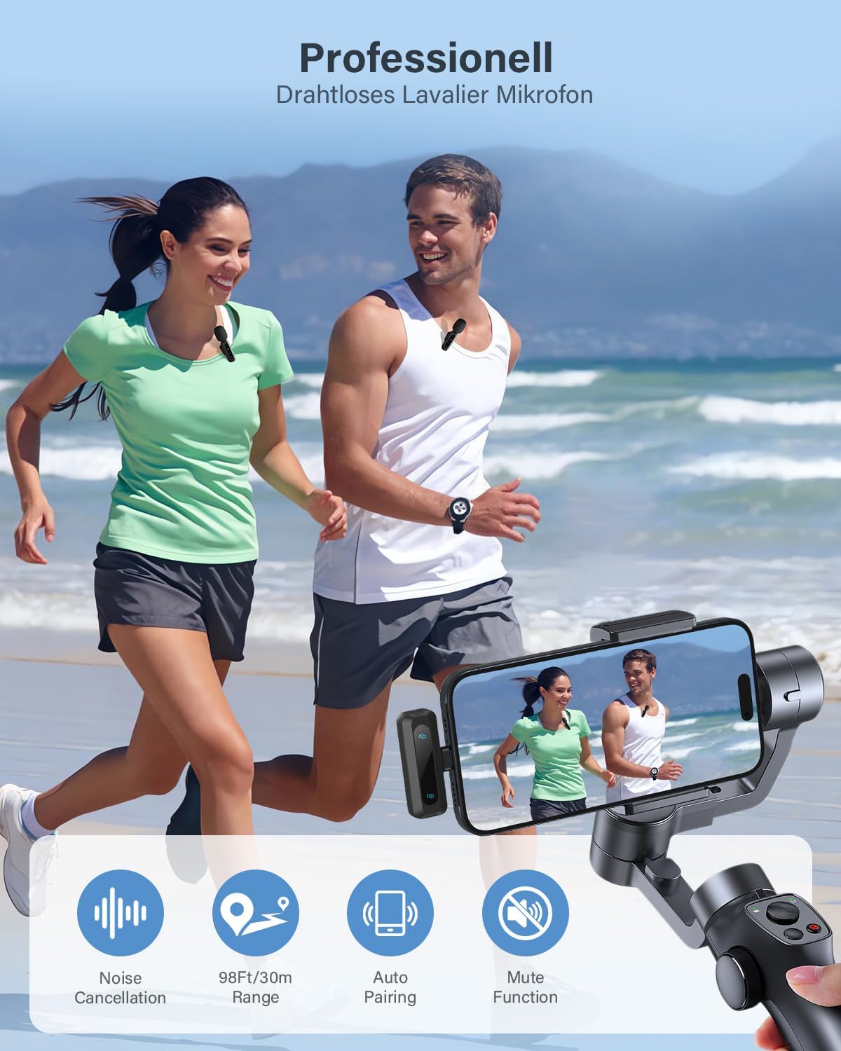 Streaming-Equipment - Wireless Lavalier Microphone for iPhone, iPad, Android Phone, 2-Pack Mini Noise Cancelling Microphone Auto Pairing and Mute and Reverb for Vlogging Video Recording TikTok YouTube – Bild 2