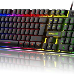 Gaming Tastatur & Maus – Gaming Keyboard QWERTZ Layout, RGB Backlight, USB Wired Keyboard with Number Keypad, Quiet Typing for PC, Laptop, PS4, Xbox, Windows