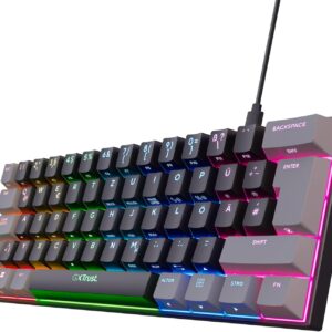 Gaming Tastatur & Maus – Trust Gaming GXT 867 Acira 60% Mechanische Tastatur Deutsches QWERTZ Layout, RGB Beleuchtung, Doppelt Belegte Tasten, USB Mini Tragbare Programmierbare Kleine Gaming Tastatur 60 Prozent PC Laptop