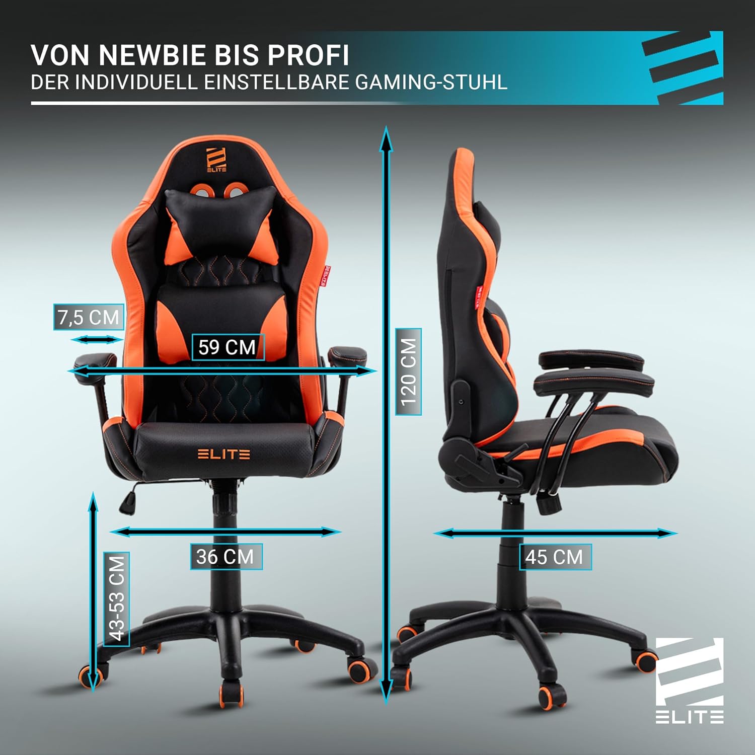 Gaming Chairs - ELITE LED Gaming Chair Pulse for Children, Ergonomic Office Chair, Desk Chair, Executive Chair, Armchair, Racing Gaming Chair, Gaming Chair, Swivel Chair, Faux Leather (Black/White RGB) – Bild 3