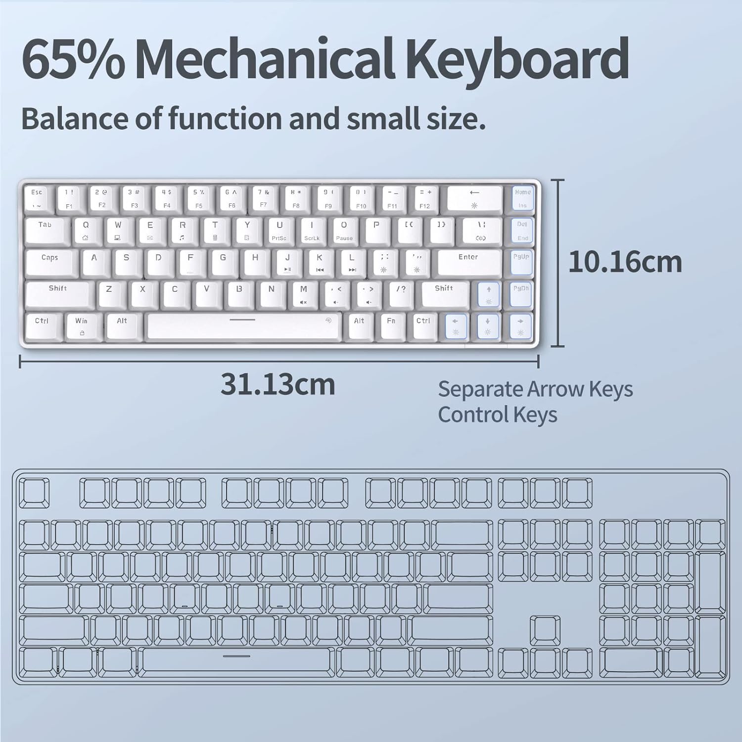 Gaming Tastatur & Maus - TMKB Mechanical Gaming Keyboard, T68se 60% Percent Keyboard with USB Cable, Anti Ghosting QWERTY Layout Mini Red Switches Keyboard for PC Windows/Mac OS, White – Bild 5