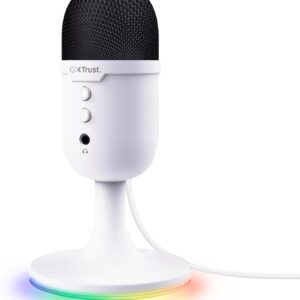 Streaming-Equipment – Trust Gaming GXT 236W Yami USB Streaming Microphone PC Podcast Twitch Discord ASMR YouTube 5, Condenser Gaming Microphone Cardioid Characteristic, Mute Switch, RGB Lighting – White