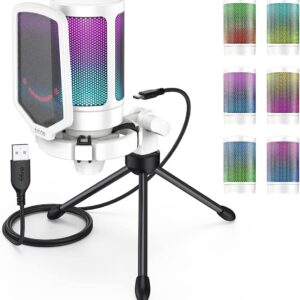 Streaming-Equipment – FIFINE Gaming Microphone PC, USB Microphone for PS4 PS5 Mac, with Microphone Stand, Mute Button, Pop Filter, Shock Mount, for Streaming Podcast Studio