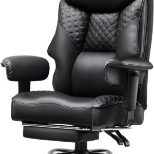 Gaming Chairs – COMHOMA Gaming Chair for Large and Heavy People, Ergonomic Office Chair up to 180 kg, 3D Seat Cushion, Adjustable with Footrest, PU Leather, High Comfort for Office & Gaming, Black