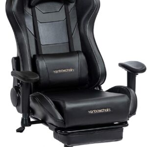Gaming Chairs – Fantasylab Gaming Chair PU Leather Gaming Chair with Footrest, Ergonomic PC Chair, Gamer Chair Adjustable Armrests, Office Chair 200 kg