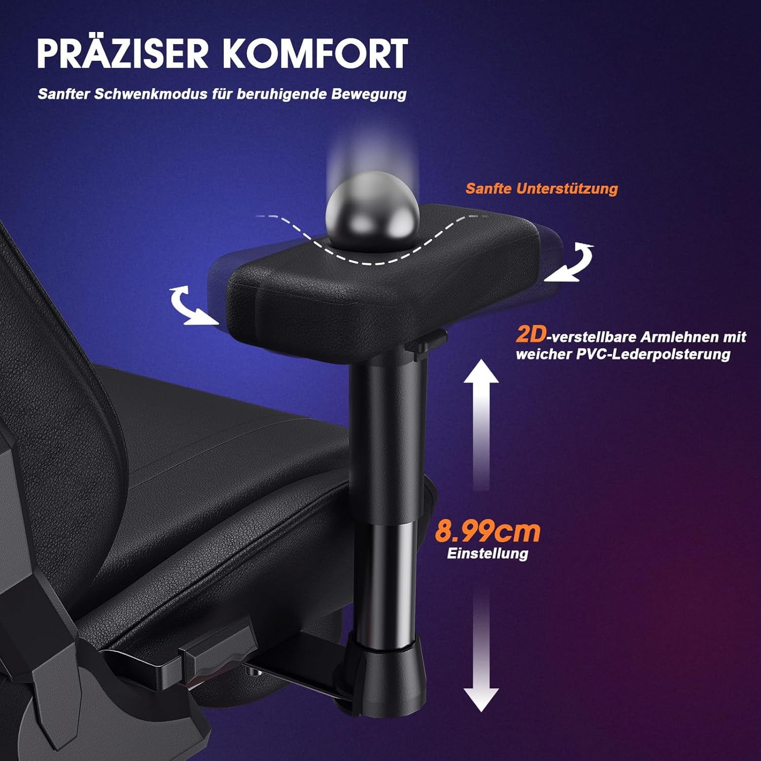 Gaming Chairs - Douxlife Gaming Chair with Kneading Massage and Heating Function, Ergonomic Office Chair with Footrest, 90°-175° Adjustable, Padded 2D Armrests, Gamer Chair PC Chair, 181 kg, Black – Bild 6