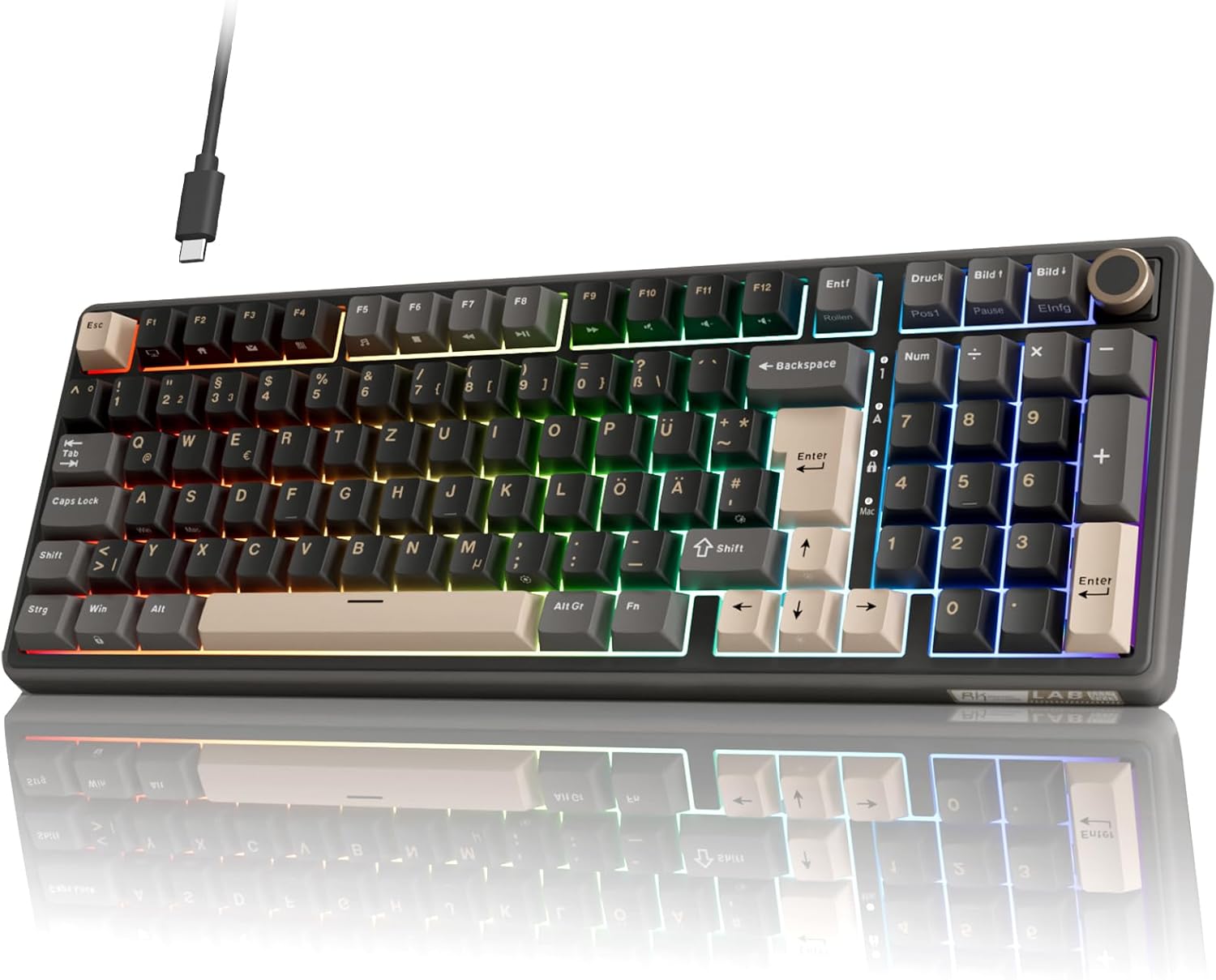 Gaming Tastatur & Maus - RK ROYAL KLUDGE R98 Pro Mechanical Keyboard Cable, 96% Gasket Gaming Keyboard QWERTZ RGB with Numeric Pad and Button, PBT Keycaps, Hot Swap Linear Creamy Switches