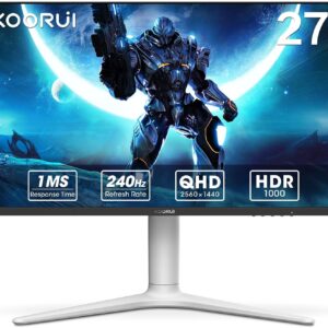 Gaming PC & Gaming Monitors – KOORUI Gaming Monitor 27 Inch PC Screen QHD (2560 x 1440), 240Hz, VA Mini LED, 1ms, Adaptive Sync, 2x HDMI 2.0 & DPort 1.4, HDR 1000, DCI-P3 95%, VESA 75 x 75 mm, Eye Care, Height Adjustable