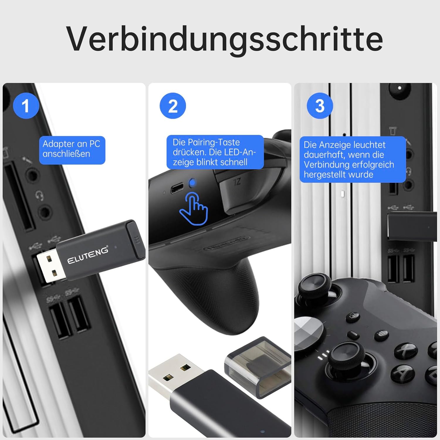 Gaming Consoles & Controllers - ELUTENG Wireless Adapter for Xbox One/One S/One X/Elite 1/Elite 2 Controller, USB Wireless Gaming Receiver Compatible with PC Windows 11/10/8/7 – Bild 7