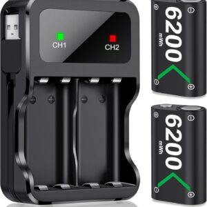 Gaming Consoles & Controllers – Battery for Xbox One/Series X&S Controller, Pack of 2, High Capacity 6200mWh NI-MH Batteries, Compatible with Xbox Series X&S/Xbox One S/X/Elite Controller