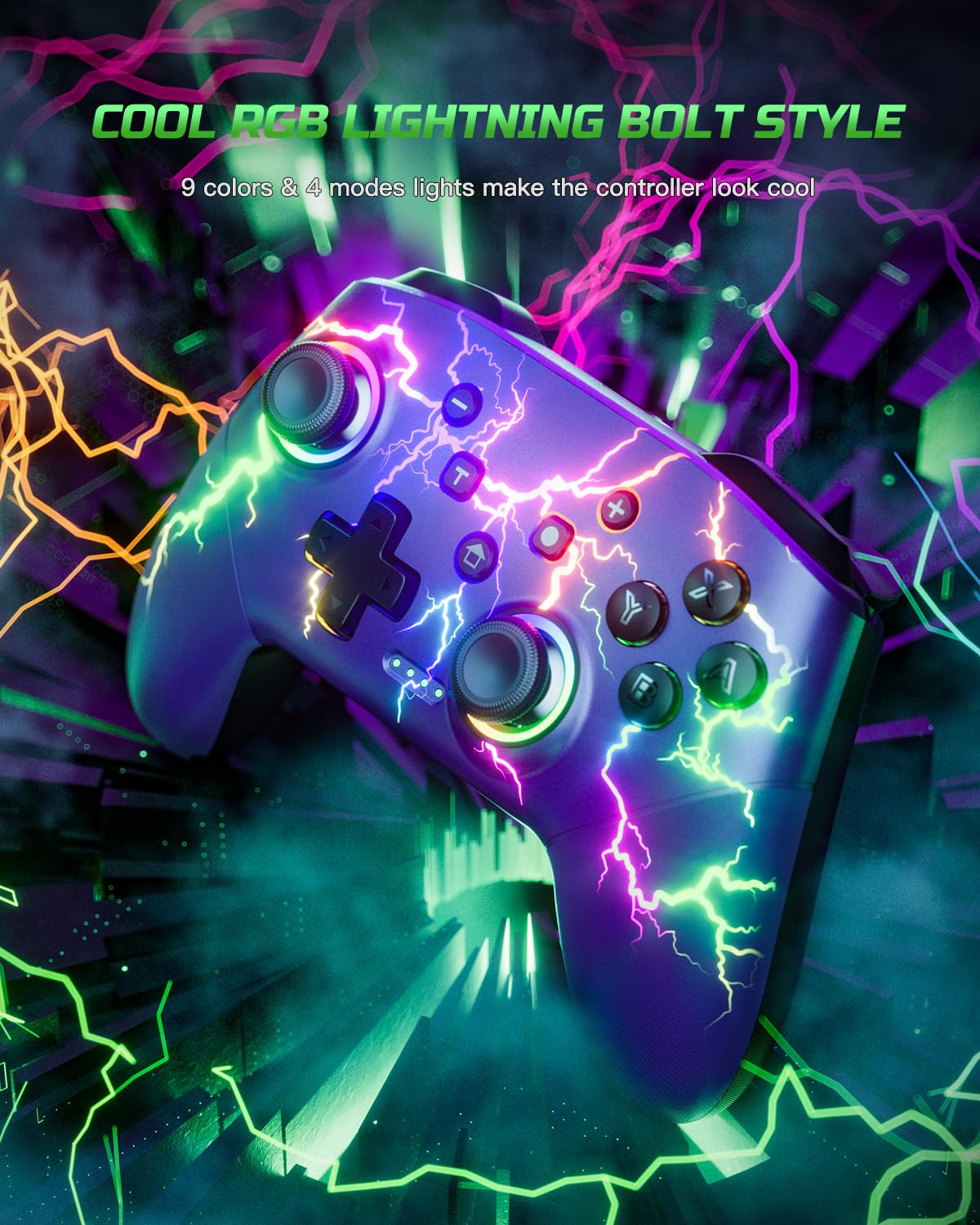 Gaming Consoles & Controllers - VOYEE Switch Controller kompatibel mit Switch/Lite/OLED/PC/Windows, 1000mAh Ergonomischer kabelloser Pro Controller mit Lightning LED Programmierbares Wake-up Vibration – Bild 2