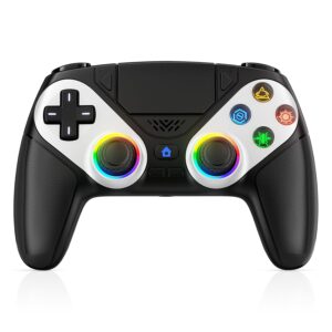 Gaming Consoles & Controllers – RGB Wireless Controller für PS5, Kompatibel mit PS5 Pro/Slim/PCs, Bluetooth Gamepad mit Rückenpaddel, Turbo & Makro Funktion, Dual-Vibration, 6-Achsen-Sensor, 3,5mm Audio-Jack & Lautsprecher – Schwarz