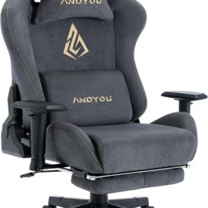 Gaming Chairs – Andyou Gaming Chair, Luxury Faux Suede Gaming Chair, Ergonomic Office Chair, Breathable Desk Chair, PC Chair with Footrest, Pillow and Armrests, 200 kg, Grey