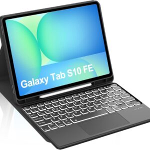 Gaming Tastatur & Maus – For Samsung Galaxy Tab S10 FE Case with Keyboard & Touchpad, 7 Colours RGB Lighting, Compatible SM-X520/X526B/X510/X516B/X710/X716B, Bluetooth QWERTZ, USB-C, Pen Holder, Black