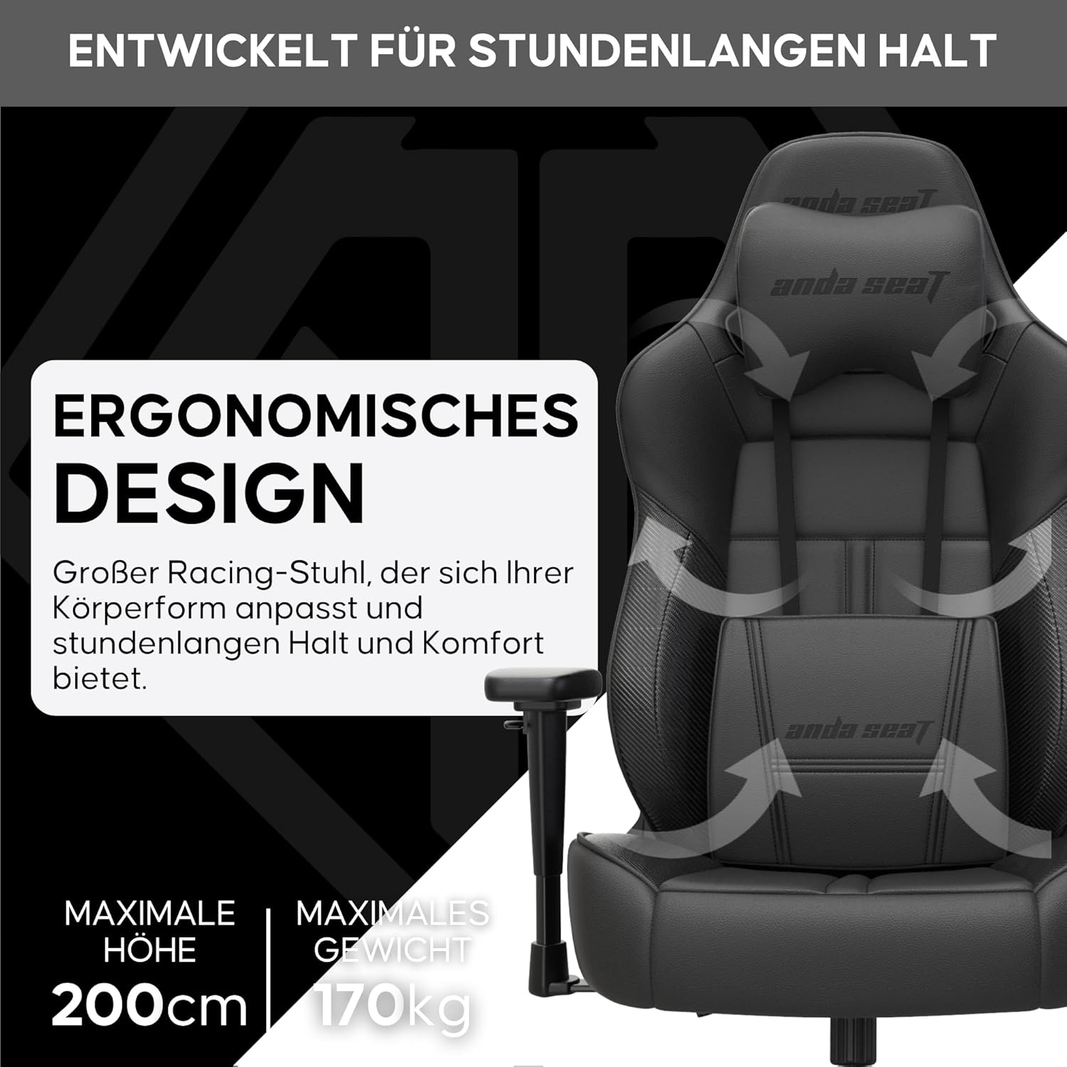 Gaming Chairs - Anda Seat Dark Demon Dragon Pro Gaming-Stuhl – ergonomische Büro-Schreibtischstühle, verstellbarer Videospiel-Gamer-Stuhl, Nacken- und Lendenwirbelstütze – großer schwarzer Premium-PVC-Leder – Bild 2