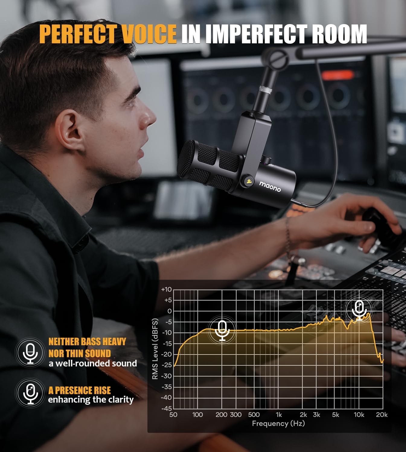 Streaming-Equipment - MAONO Dynamic Microphone, USB/XLR Podcast PC Microphone with Software, EQ, Tap-to-Mute, Gain Control and Volume Control, Studio Microphone for Broadcasting, Recording, Streaming and Gaming (PD400X) – Bild 3