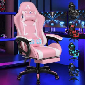 Gaming Chairs – ALFORDSON Gaming Chair Office Chair with 2 Point Massage Footrest Headrest and Lumbar Cushion 150° Adjustable Backrest PU Leather Pink