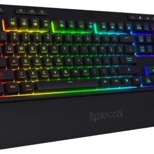 Gaming Tastatur & Maus – Redragon K512 Shiva US Layout Membrane Gaming Keyboard, RGB Lighting, Programmable G Keys, Multi-Media Controls, Integrated Wrist Rest, QWERTY Layout
