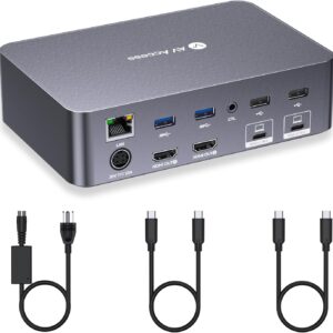 Gaming PC & Gaming Monitors – AV Access Docking Station KVM Switch 2 Monitors 2 Laptops, 4K KVM Dual Monitor, 2 USB-C MST Ports, 60W PD for Each PC, 1G Ethernet, EDID Emulation, 2K @ 144Hz, 1080P@240Hz, Ideal for Home Office