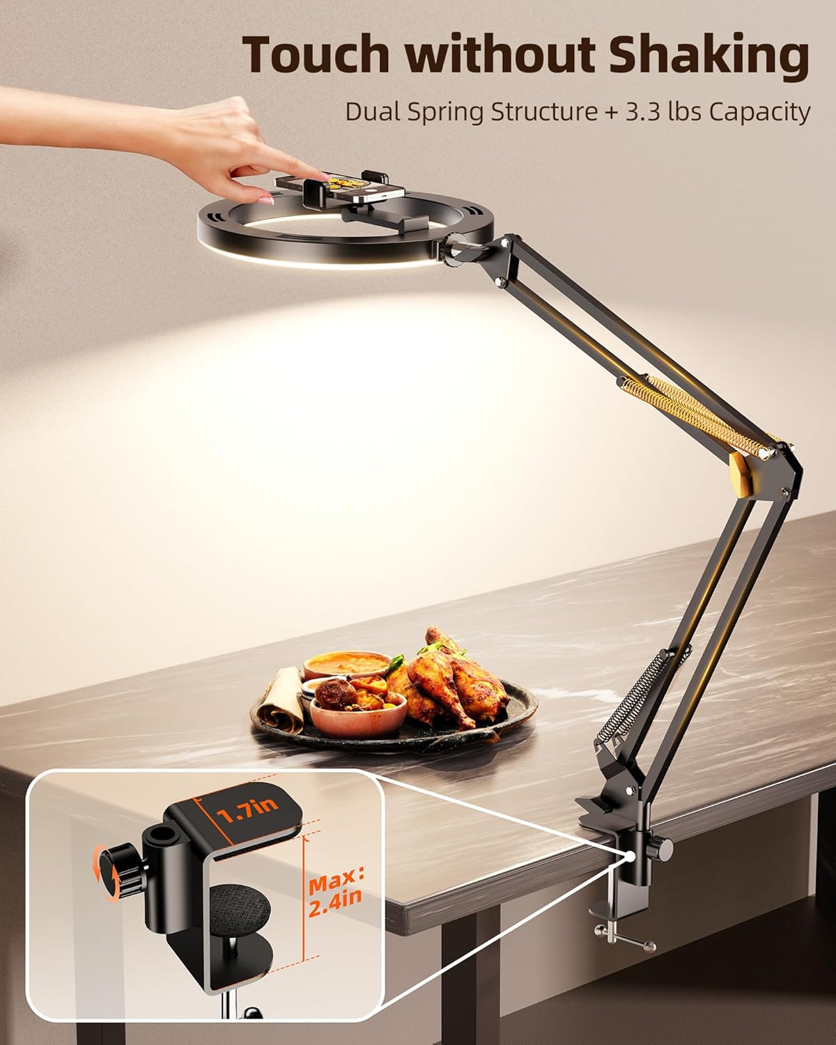 Streaming-Equipment - Overhead Tripod Mobile Phone with Ring Light for Kitchen & Food Videos - Ring Light with Tripod for Table | Ring Lights Ring Light for Kitchen, Baking, Recipe Shooting, Video Recording, Live Stream, Content Creation – Bild 4