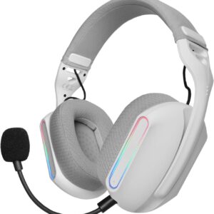 Gaming PC & Laptops – MARSGAMING MHW-PRO Wireless Gaming Headset ARGB Flow, 3D Surround Sound 7.1, Bluetooth 5.3 + 2.4GHz + 3.5 mm Jack, Ultralight Ergonomic Design, Dual Microphone, Multiplatform, White