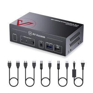 Gaming PC & Gaming Monitors – AV Access 8K KVM Switch 2 Computers 1 Monitor with HDMI 2.1, USB 3.0 & Hotkey Switching, Supports 10K@120hz, 8K@120hz, 1080P@240hz & 2K@165hz for All Operating Systems, Ideal for Gaming, Workstation