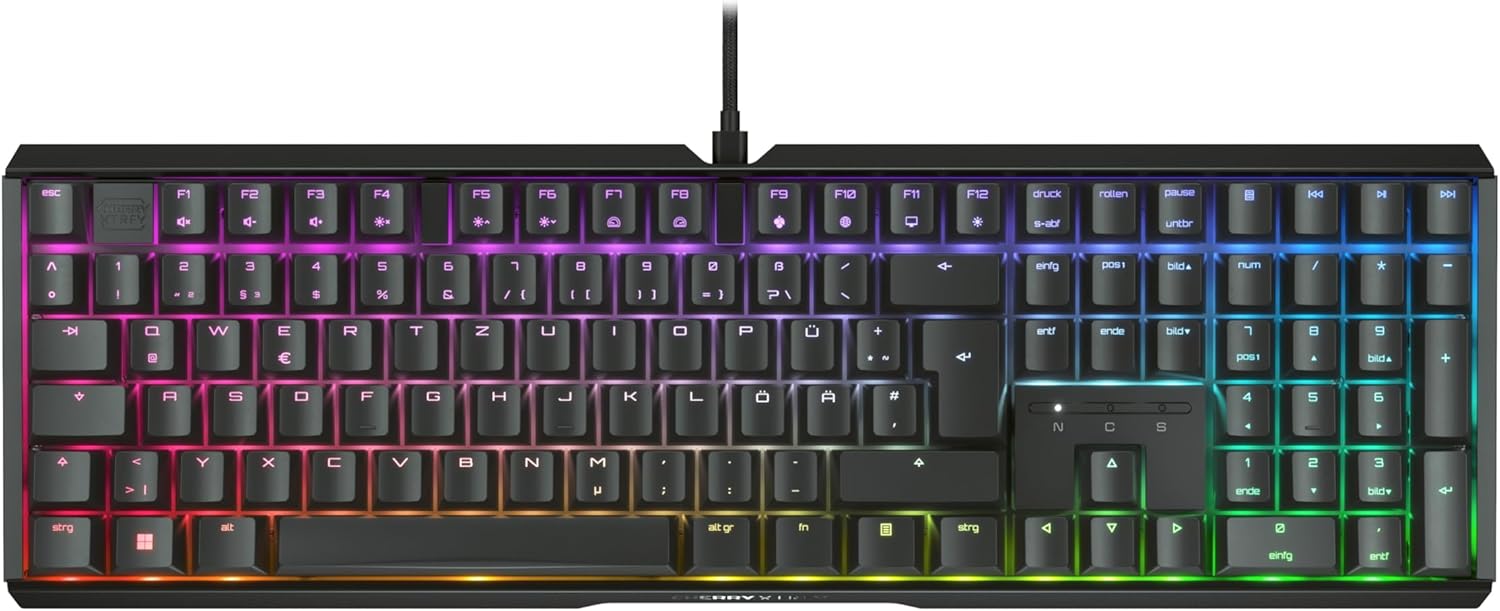 Gaming Tastatur & Maus - CHERRY XTRFY MX 3.1 Mechanical Gaming Keyboard, German Layout (QWERTZ), RGB Lighting, Aluminium Housing, USB-A Port, MX2A Brown Switches, Black