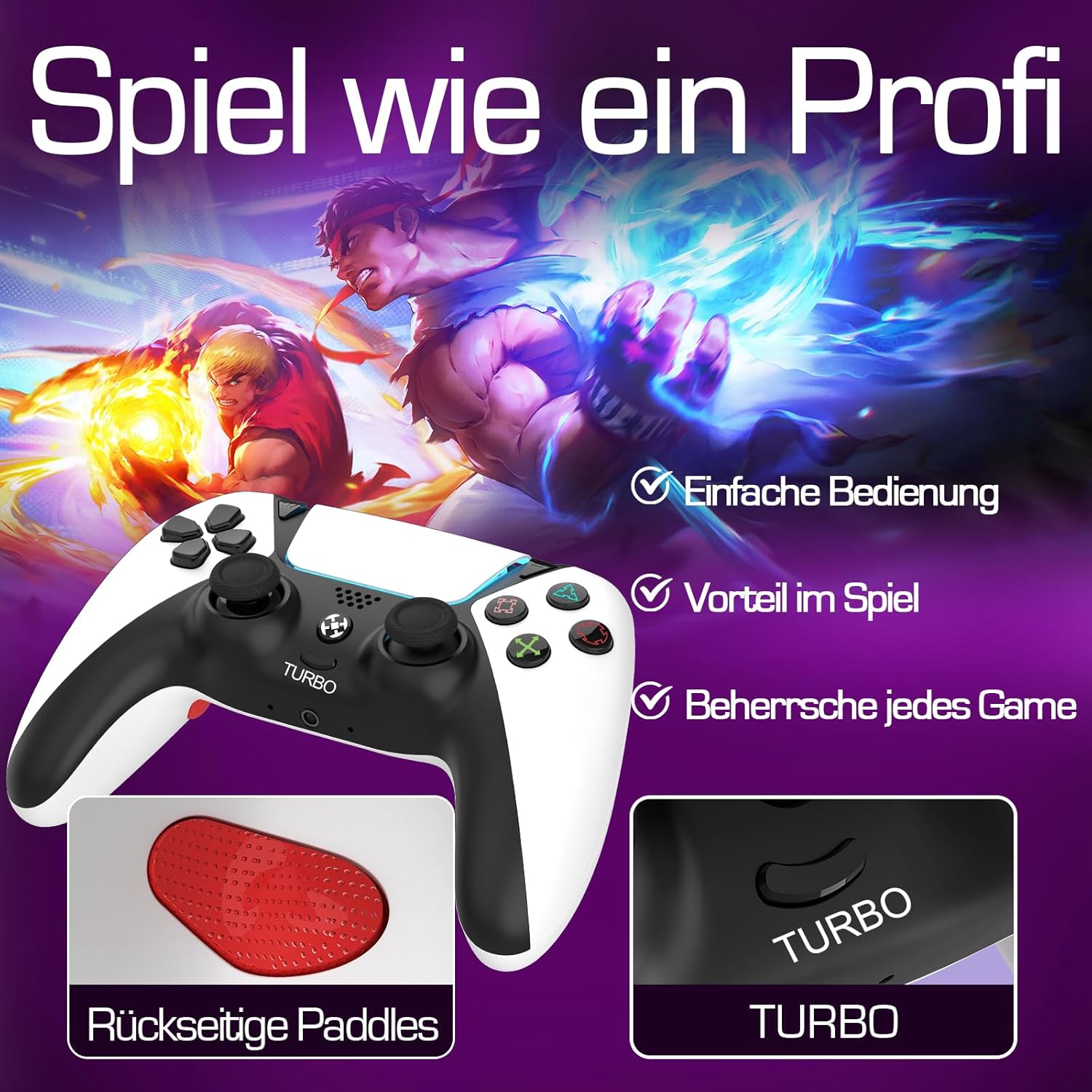 Gaming Consoles & Controllers - Ruibopad Ymir Wireless Luna Controller,PC Bluetooth Gamepads für Fire TV Stick Gaming Gamepad Kein Drift ALPS Joystick mit Handy iPad Tablet Tesla Game Controler mit 1200mAh Akku Turbo Paddles Weiß – Bild 5