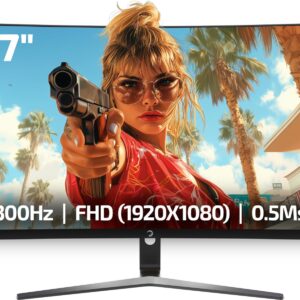 Gaming PC & Gaming Monitors – GAMEPOWER Vivid V80 Curved Gaming Monitor 27 Inch PC Screen 300Hz 0.5ms, Full HD 1080P VA Curved 1500R HDR Display, Frameless, FreeSync and G-Sync, 125% sRGB, with Speaker