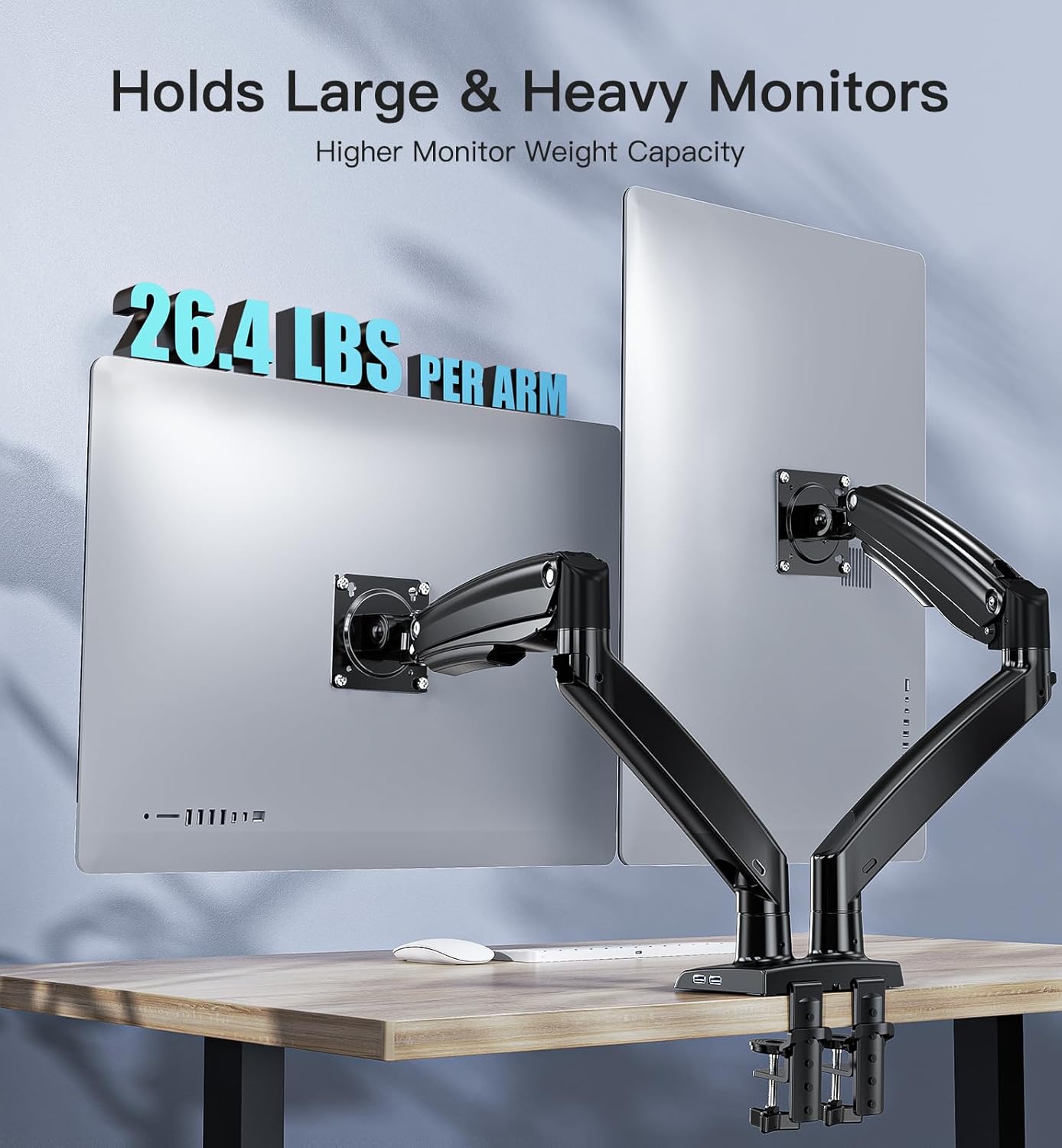 Gaming PC & Gaming Monitors - HUANUO Monitor Mount 2 Monitors for 13-40 Inch Screens, Dual Monitor Arm Gas Lift, Monitor Stand VESA 75 & 100 mm, C-Clamp and Grommet Attachment, Increased Load Capacity of 2-12 kg – Bild 3