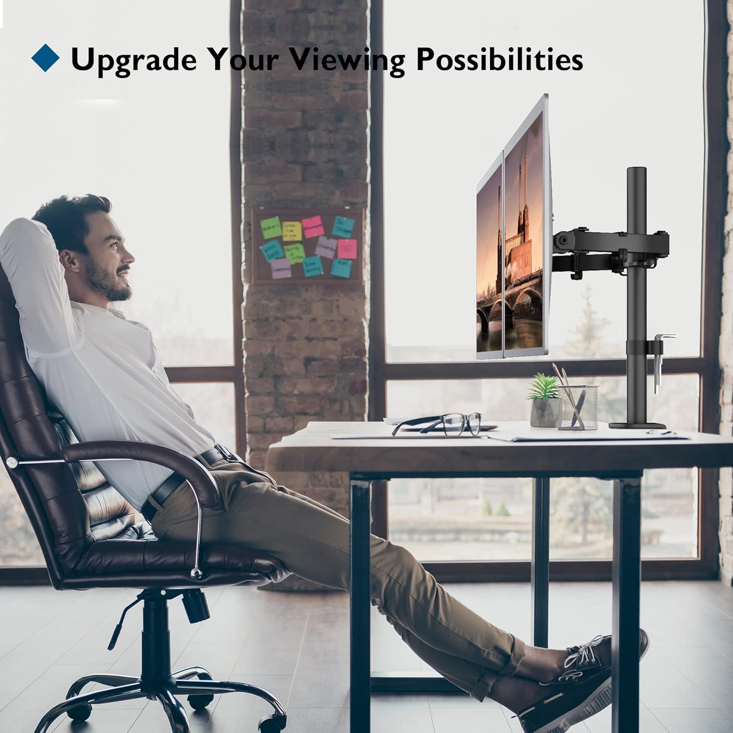 Gaming PC & Gaming Monitors - 1home Double Twin Arm Desk Mount Ergonomic TV LCD Monitor Computer Screen Bracket Dual Tilt Swivel Rotation 13”-27” – Bild 5