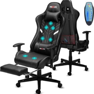 Gaming Chairs – Douxlife Gaming Chair with 7 Point Massage, Footrest, Ergonomic Office Chair, 90-175° Backrest Adjustable, Adjustable 2D Armrest, PC Gamer Chair, Desk Chair, 180 kg, Jet Black