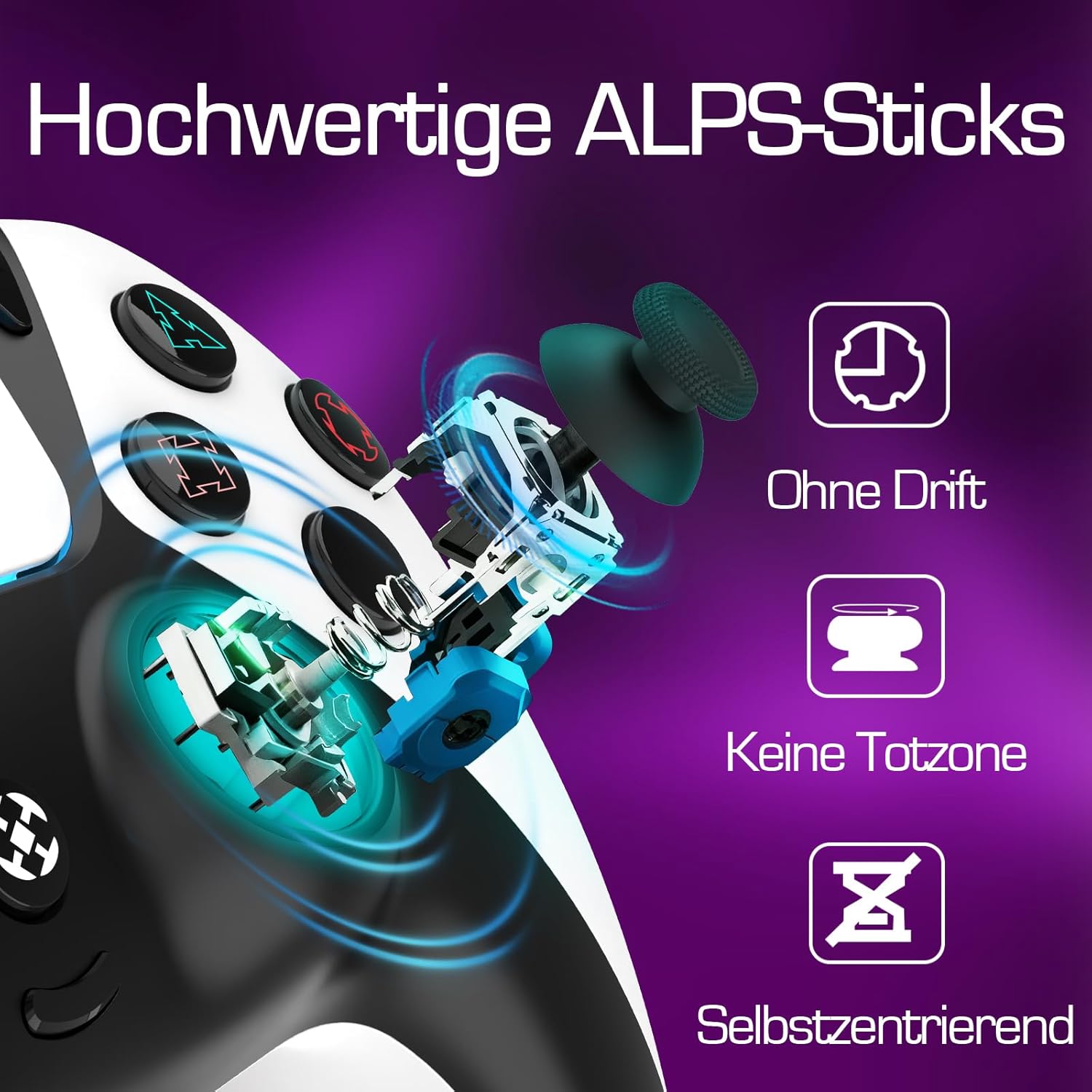 Gaming Consoles & Controllers - Ruibopad Ymir Wireless Luna Controller,PC Bluetooth Gamepads für Fire TV Stick Gaming Gamepad Kein Drift ALPS Joystick mit Handy iPad Tablet Tesla Game Controler mit 1200mAh Akku Turbo Paddles Weiß – Bild 6