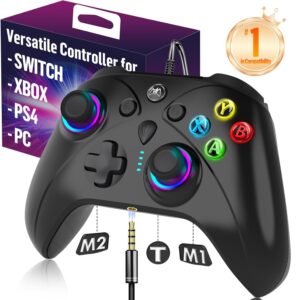 Gaming Consoles & Controllers – Kabelgebundener Xbox Controller für PC,Xbox Series X,S,One,PS4,Switch,Offiziell Alternativen,Gamepad mit ALPS Joystick (kein Stick-Drift),TURBO,1000Hz Polling Rate,2.5m Anti-Tension Kabel,Schwarz